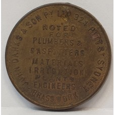JOHN DANKS AND SON . PLUMBER GAS FITTERS TOKEN/MEDAL